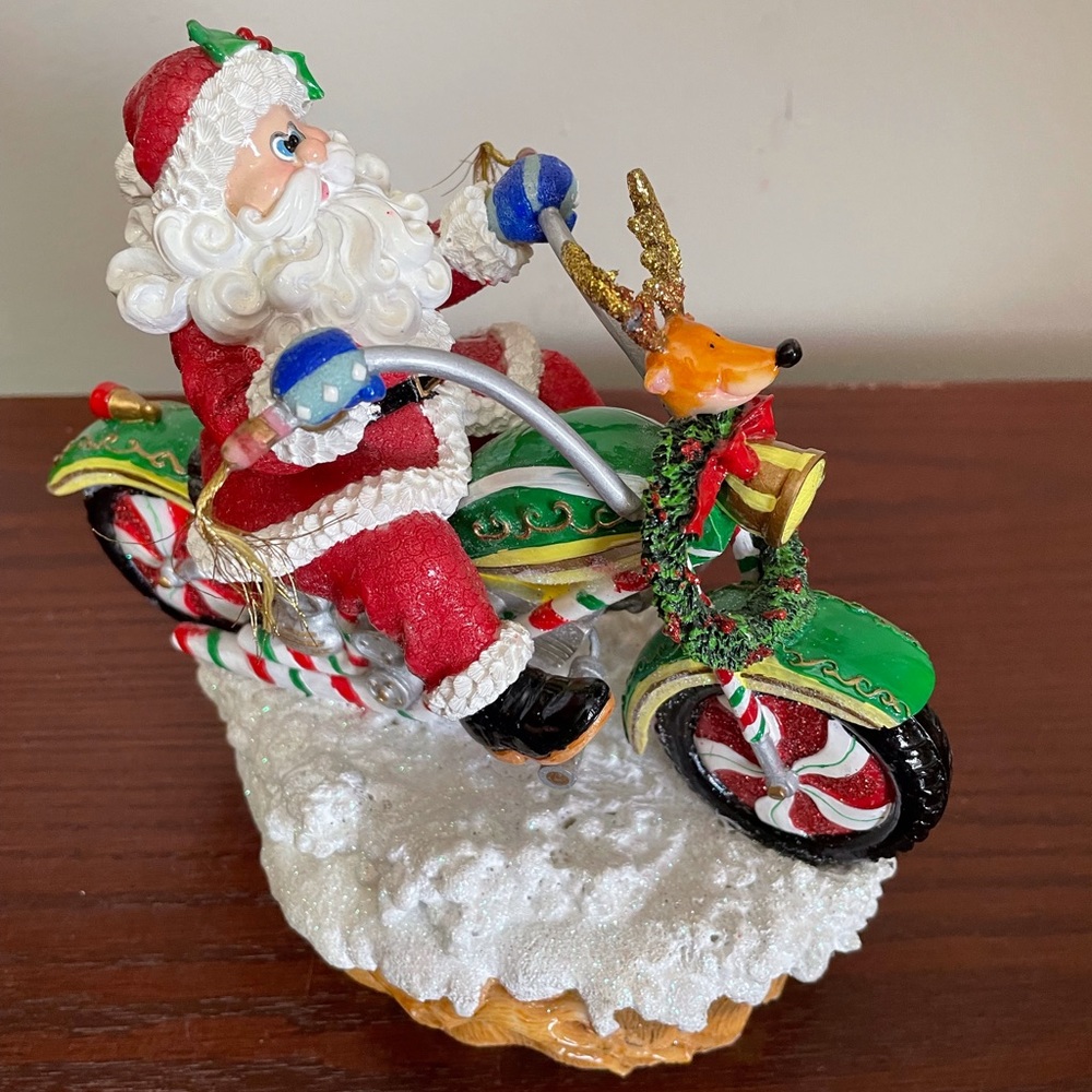 Fitz & Floyd Adventures Of Santa Motorcycle Music Box Jingle Bells 2004